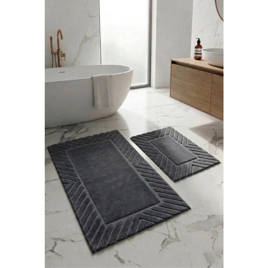 Neşe Home Collection Banyo Paspas Seti 2'li | Yıkanabilir | Leke Tutmaz Klozet Takımı 60X100-40X60CM - Koyu Gri Araca Özel Paspaslar Fiyatı
