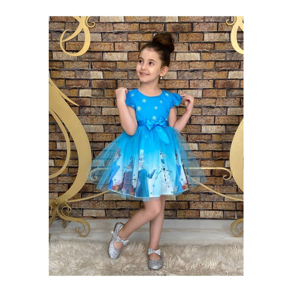 Neşeli Bebe Kız Çocuk Frozen Elsa Mavi Elbise 6 YAŞ Beden Elbise Fiyatı