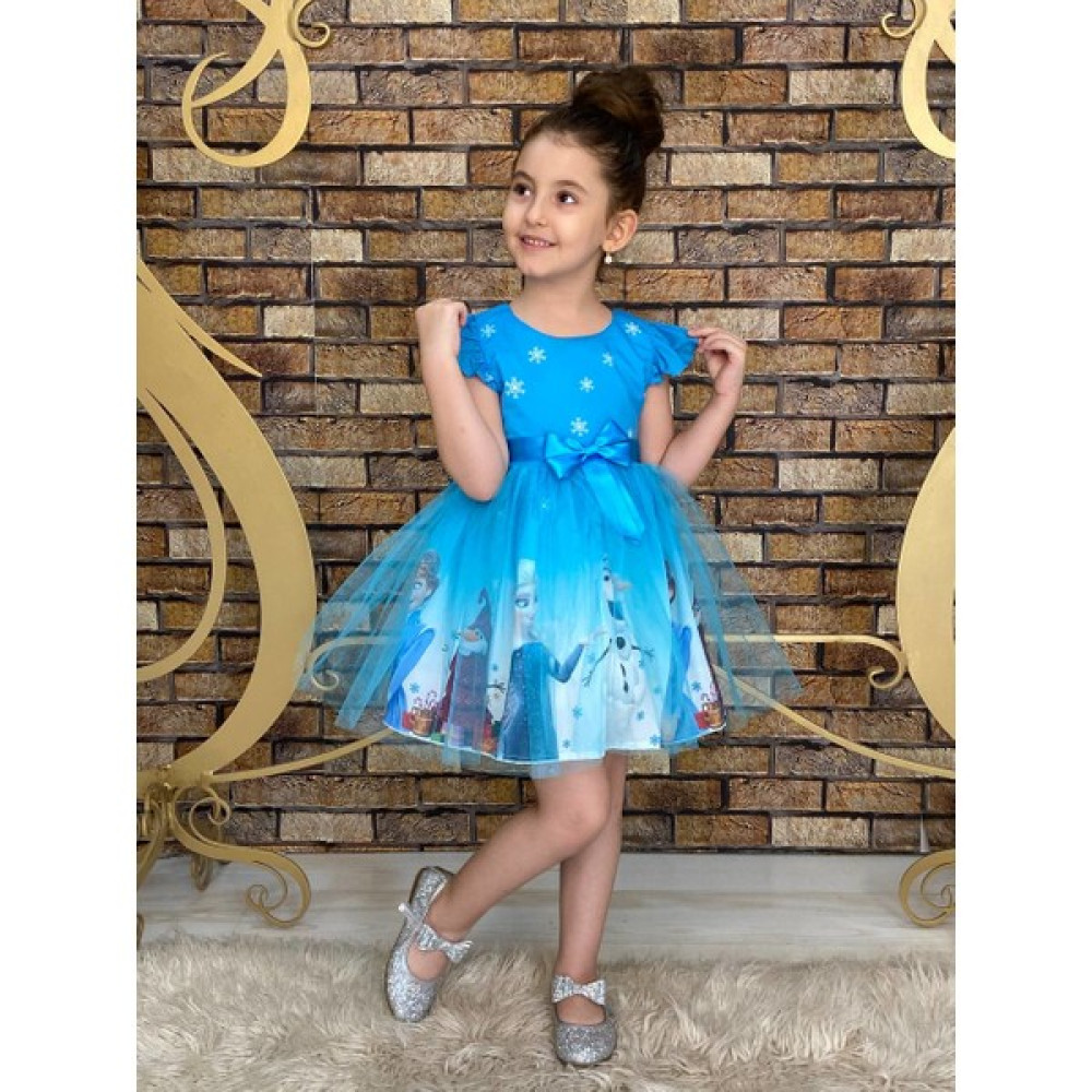 Neşeli Bebek Kız Çocuk Frozen Elsa Mavi Elbise Kız Çocuk Elbise Fiyatı