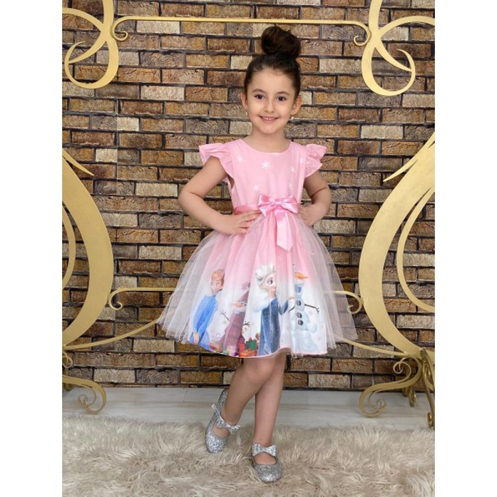 Neşeli Bebek Kız Çocuk Frozen Elsa Pembe Elbise Kız Çocuk Elbise Fiyatı