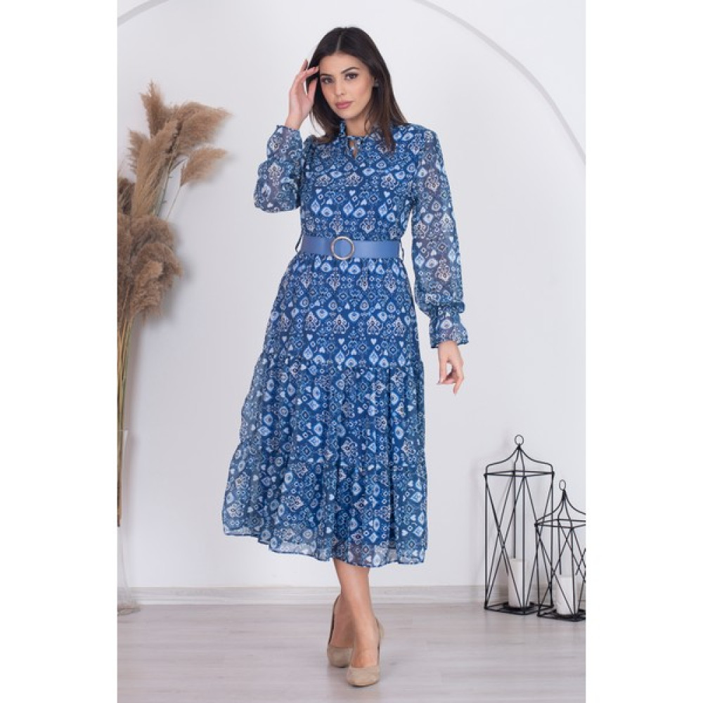 Neşeli Butik Kadın Astarlı Etnik Desenli Şifon Elbise RSNB002 - Mavi Elbise Fiyatı