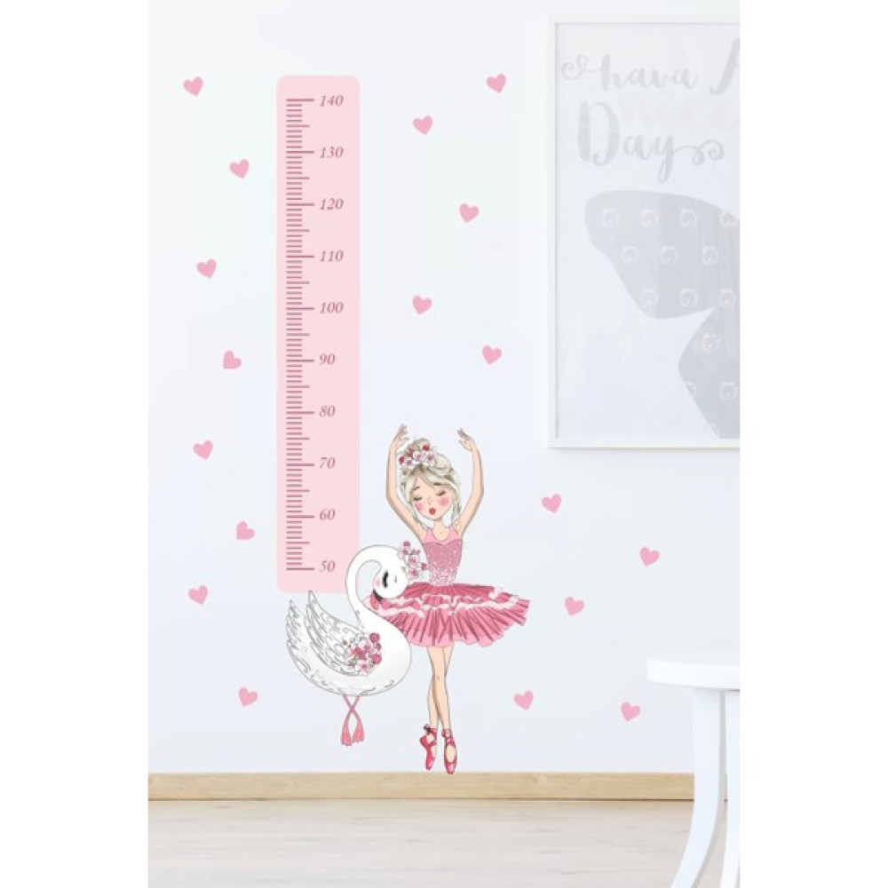 Neşeli Günlerim Balerin Boy Ölçer + 100 Adet Kalp Duvar Sticker - 10 cm - Renkli Diğer Fiyatı