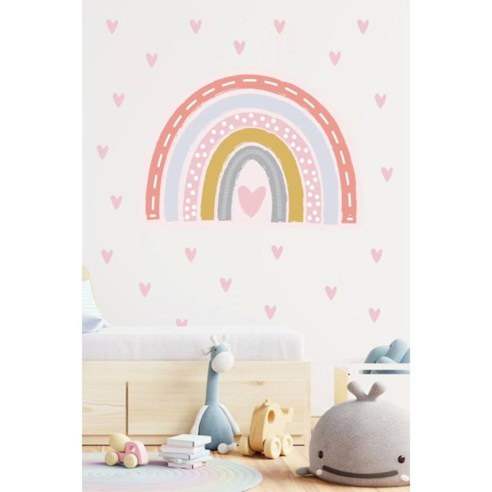 Neşeli Günlerim Desenli Gökkuşağı ve 200 Kalp Duvar Sticker 100X100CM Diğer Fiyatı