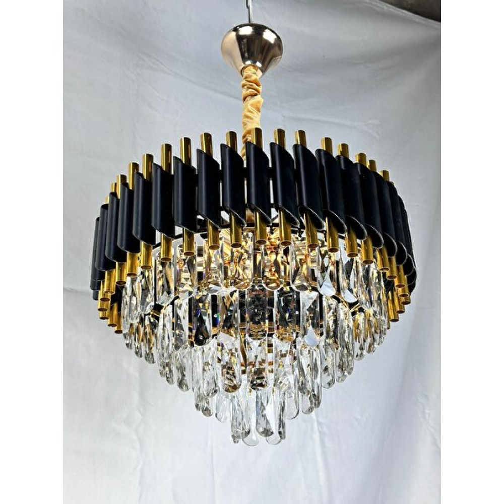 Nesimi Aydınlatma 40 cm Salon Avize, Kristal Taşlı Avize, Klasik Model Avize, Çift Borulu Siyah Sarı Çift Borulu - 7'li - Siyah - Gold Avize Fiyatı