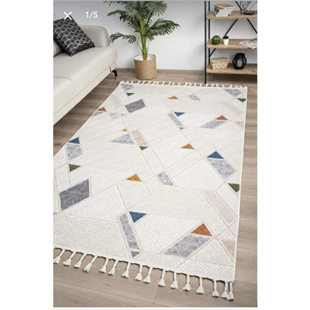 Nesrin Jel Kaymaz Taban Kesme Halı Yolluk Kahve Gri Mavi Lacivert Makinede Yıkanabilir - Krem - Lacivert - 180 x 300 cm Ev Tekstili Fiyatı