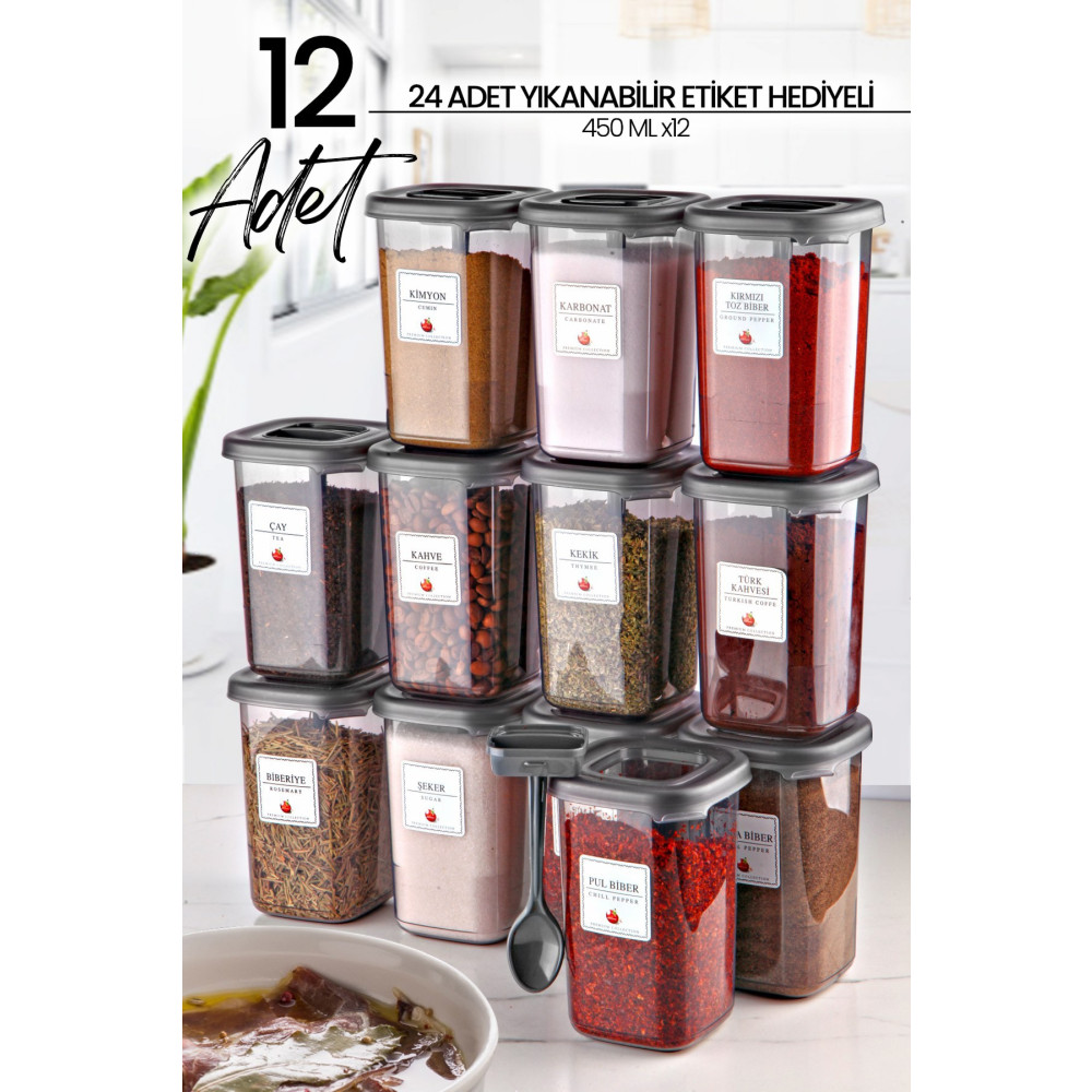 NESS HOME 12li Azure Etiketli Ve Kendinden Kaşıklı Baharatlık Seti 450 ml - Baharatlık Takımı Baharat Setleri & Baharatlıklar Fiyatı