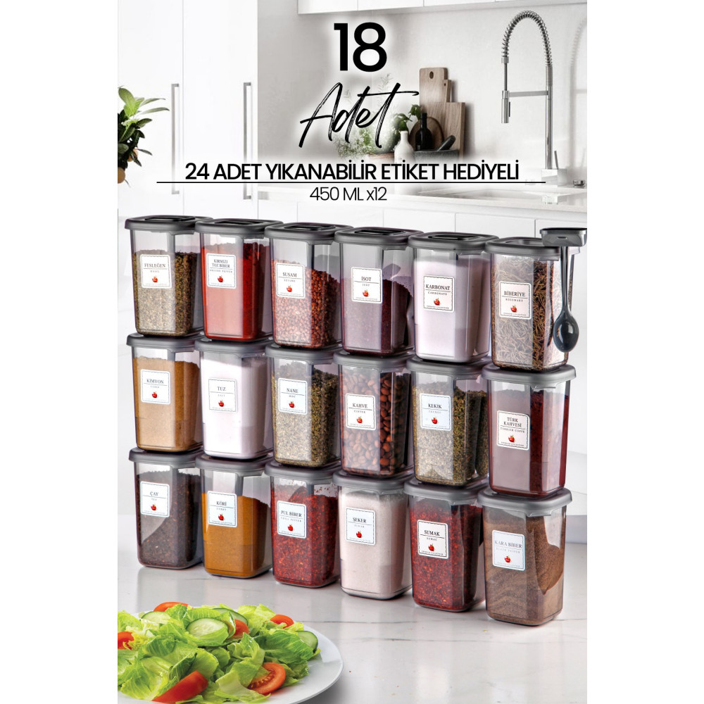 NESS HOME 18li Azure Etiketli Ve Kendinden Kaşıklı Baharatlık Seti 450 ml - Baharatlık Takımı Baharat Setleri & Baharatlıklar Fiyatı