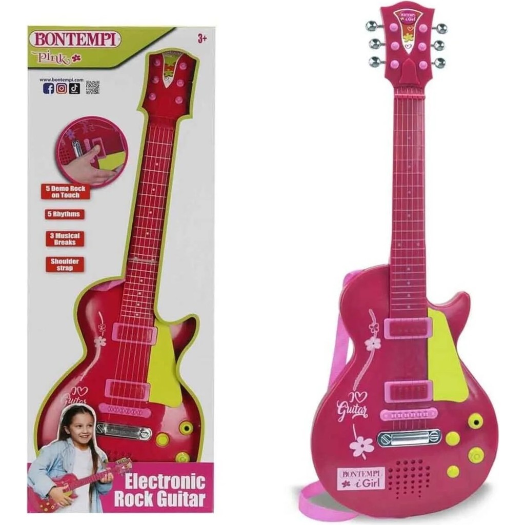 NessiWorld Elektronik Ayaklı Mikrofonlu Pembe Gitar - Pembe - Beyaz Diğer Fiyatı