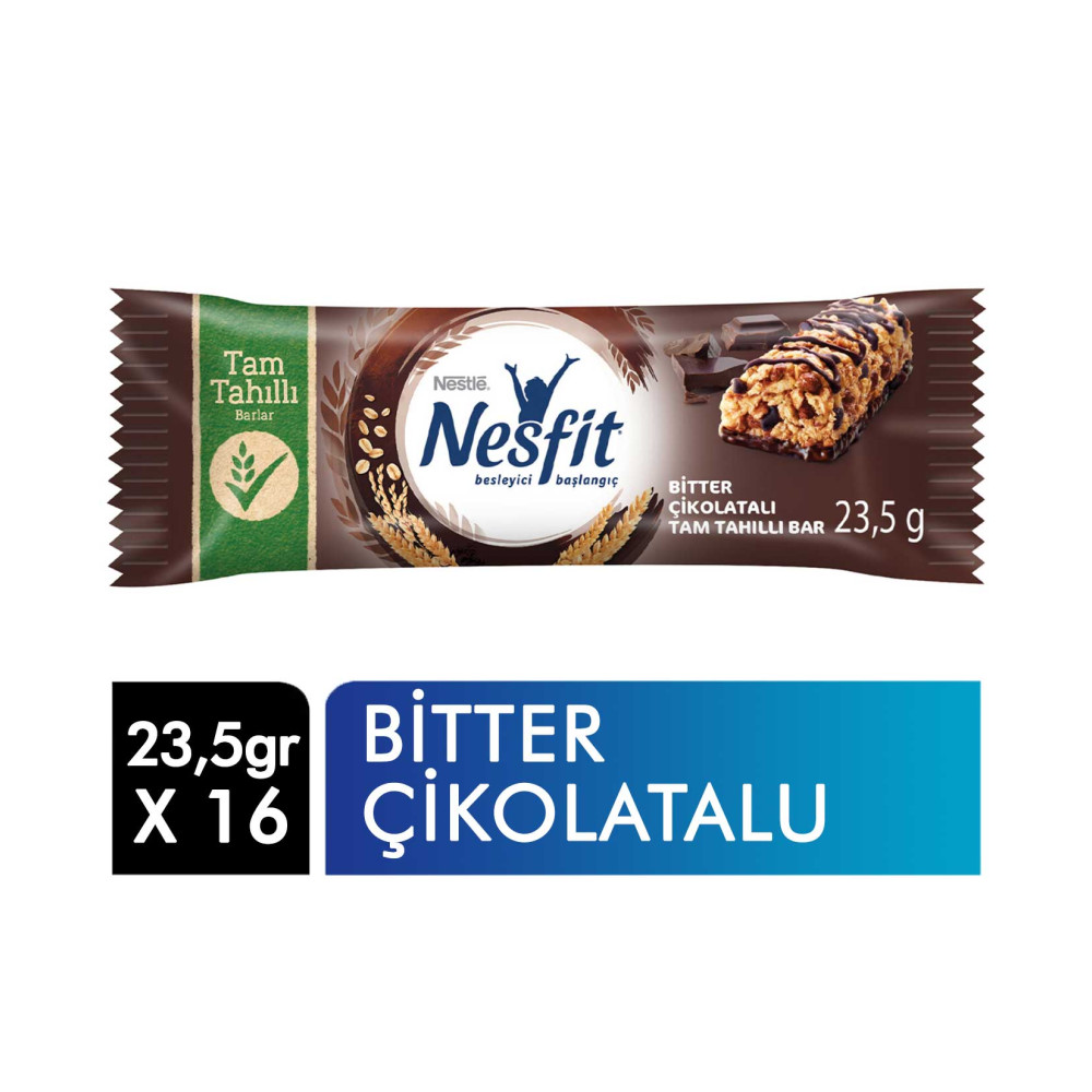 Nestle Nesfit Tam Tahıllı Bar 23,5 gr 16'lı Paket Bitter Çikolatalı