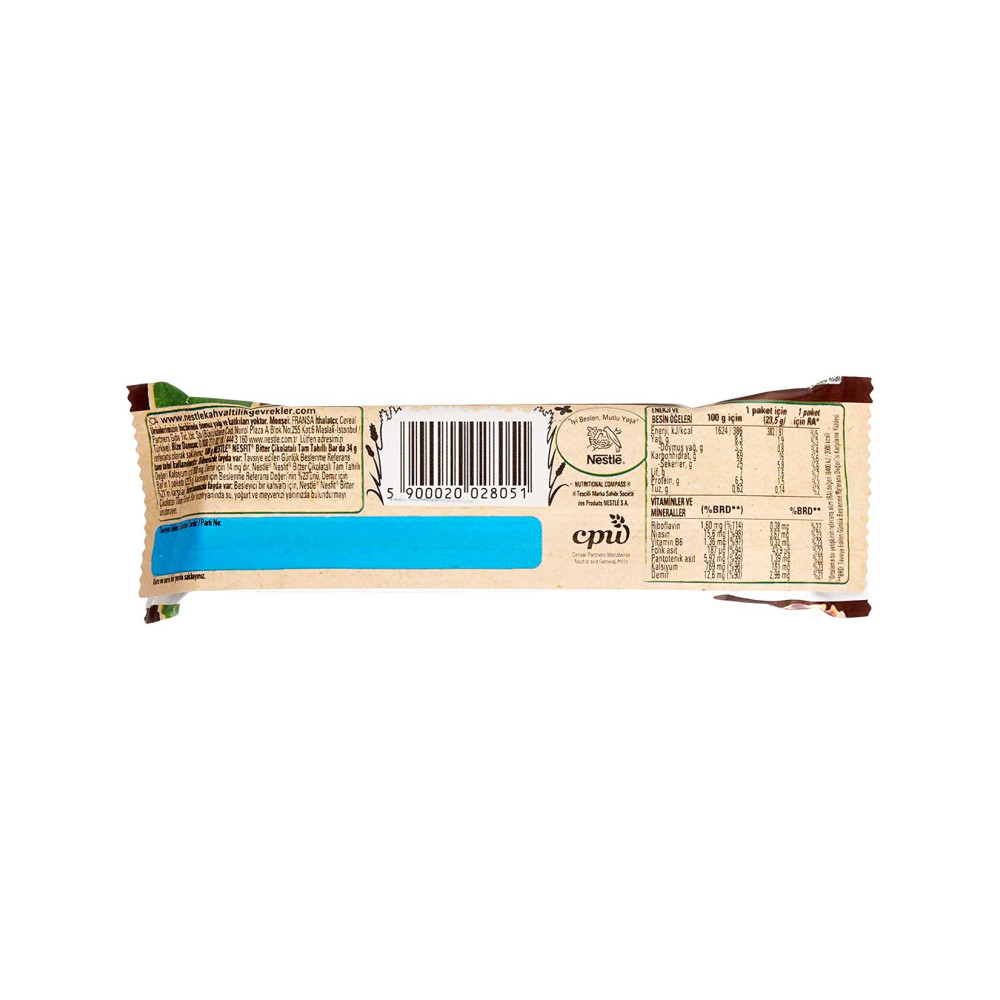 Nestle Nesfit Tam Tahıllı Bar 23,5 gr 16'lı Paket Bitter Çikolatalı