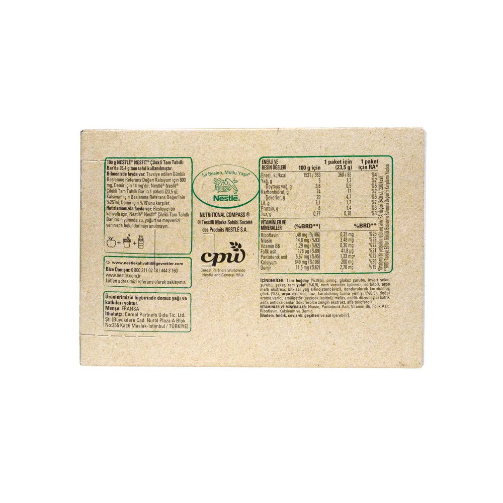Nestle Nesfit Tam Tahıllı Bar 23,5 gr 16'lı Paket Çilekli