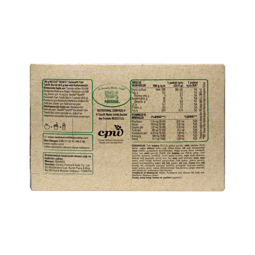 Nestle Nesfit Tam Tahıllı Bar 23,5 gr 16'lı Paket Karamelli