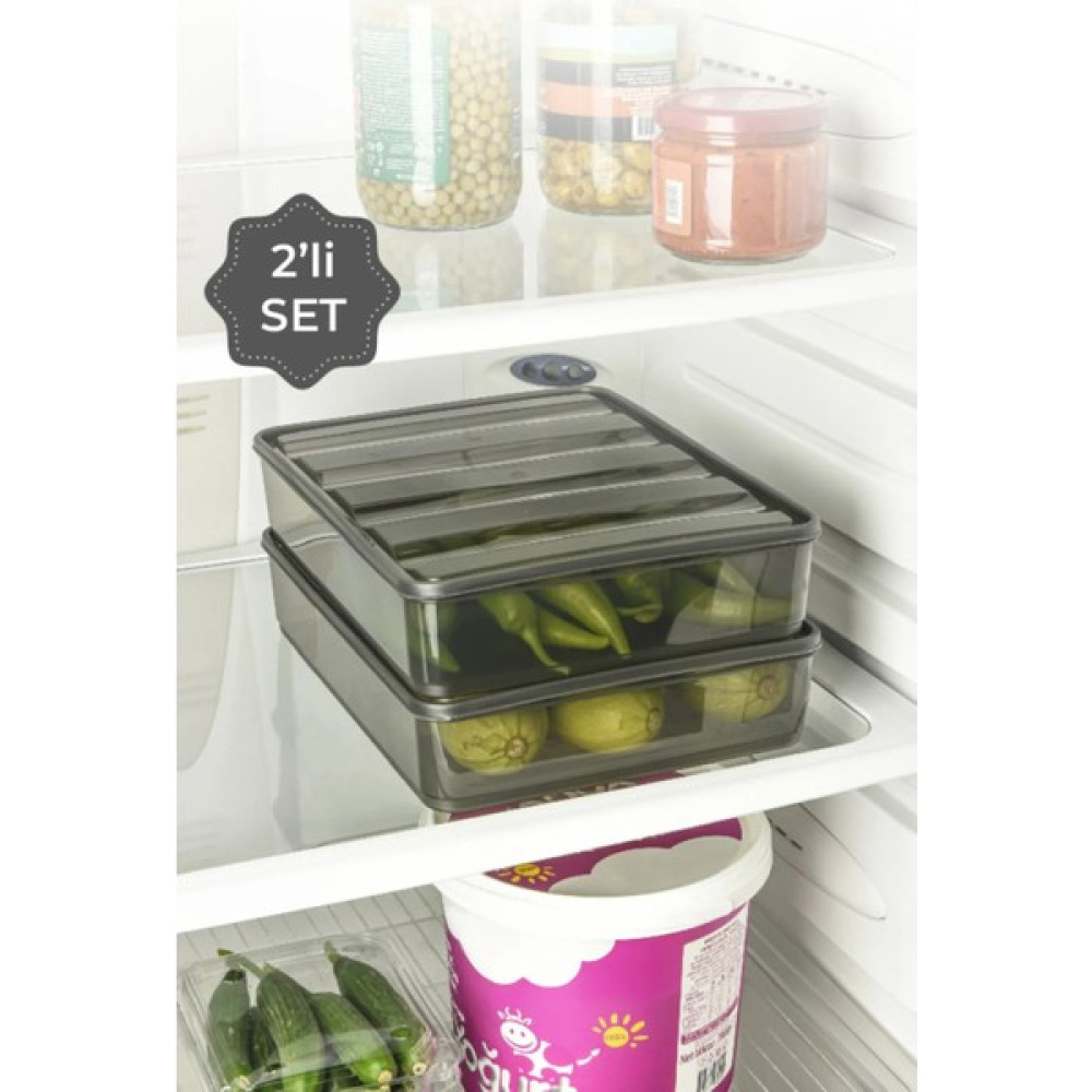 Nesto Home 2li Büyük Boy Buzdolabı Düzenleyici Saklama Kabı 3,5 Litre - Antrasit Saklama Kapları Fiyatı