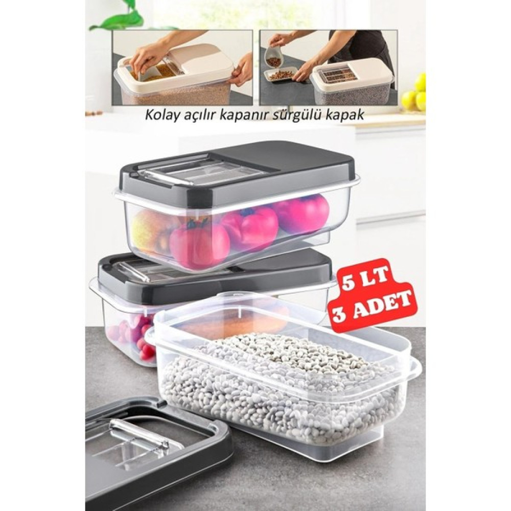 Nesto Home 3 Adet 5 Lt Kolay Kayar Kapaklı Multibox Erzak Bakliyat Vs. Saklama Kabı Saklama Kapları Fiyatı
