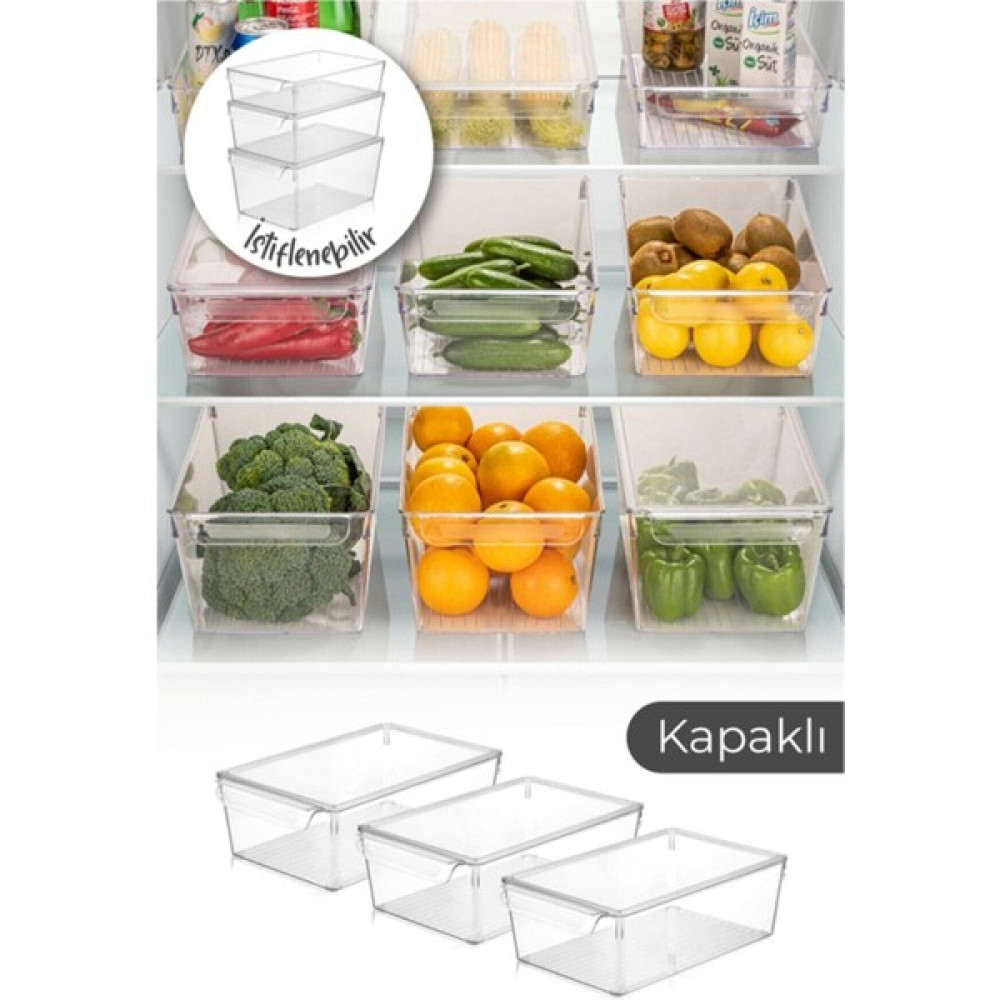 Nesto Home 3 Adet Kapaklı Buzdolabı Organizeri 20 x 32,5 x 10 Saklama Kapları Fiyatı