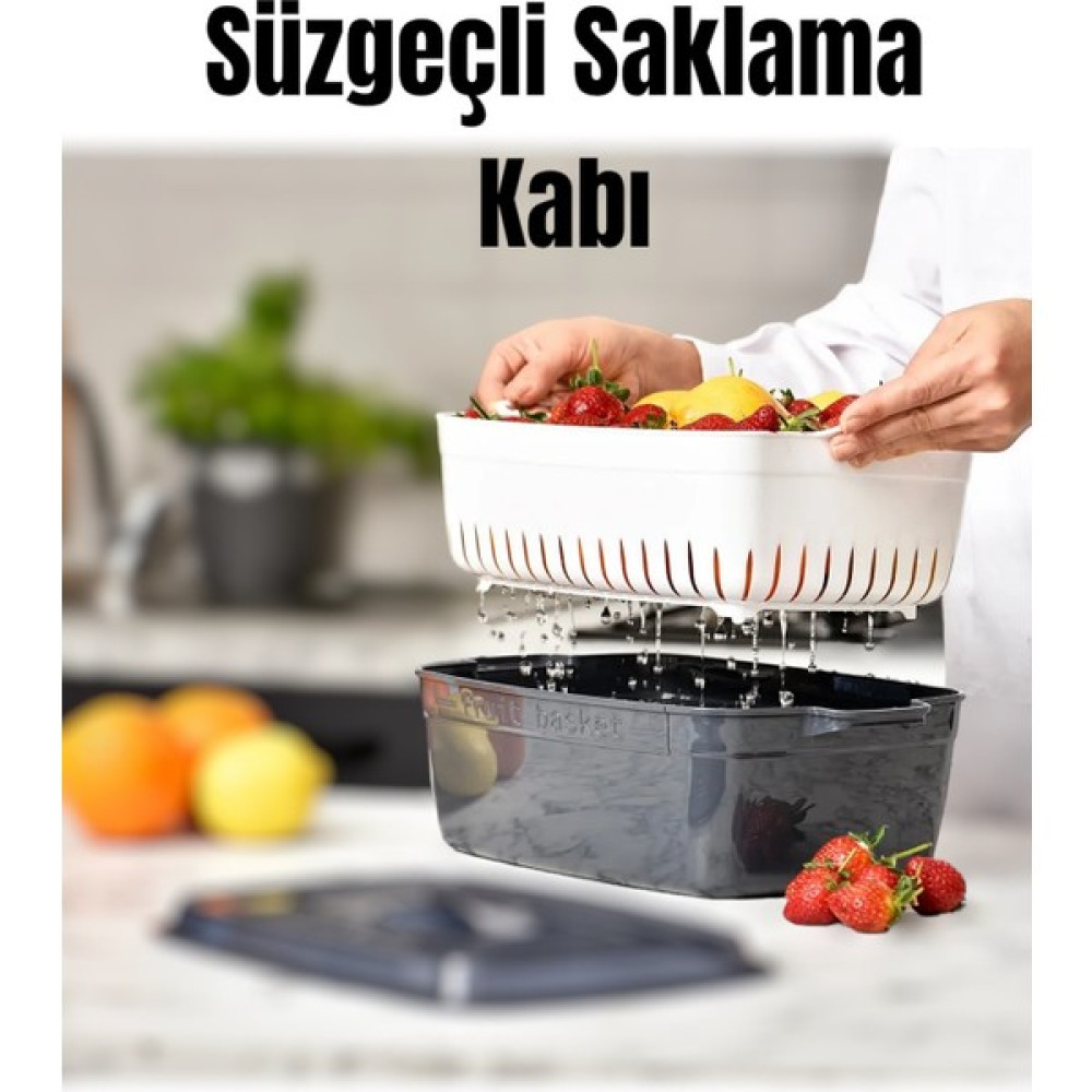 Nesto Home Dikdörtgen Tencere Model Süzgeçli Meyve - Sebze Saklama Kabı - Antrasit Saklama Kapları Fiyatı