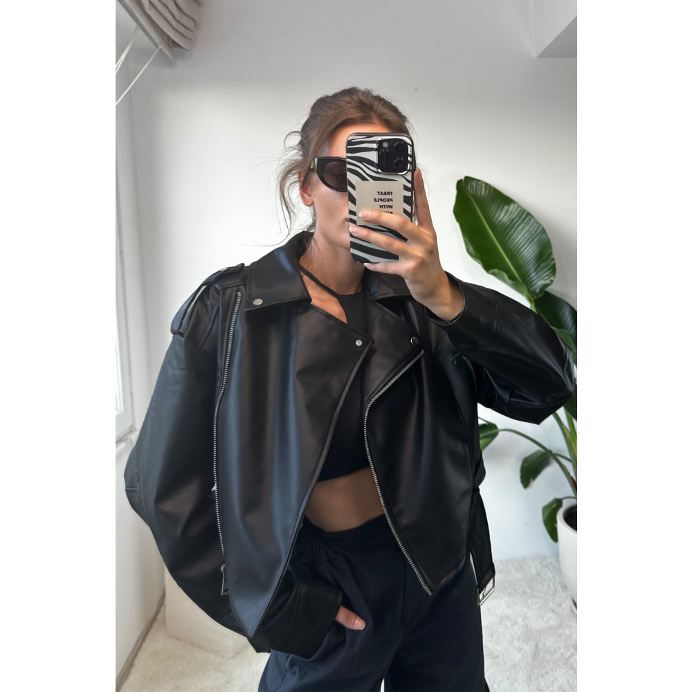 NET OF NOT Yeni Sezon Oversize Kadın Siyah Biker Deri Ceket S Beden Bayan Ceket Fiyatı