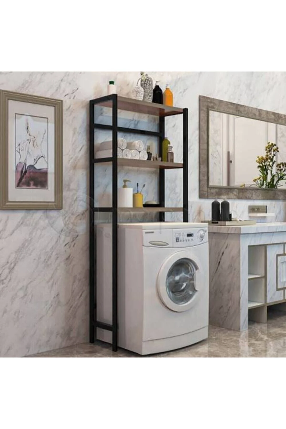 Neta Home Kahverengi Çamaşır Makinesi Üstü Düzenleyici Banyo Dolabı Makina Üstü Dolap Raf Netatrade1925" Mutfak Dolabı / Mobilyası Fiyatı