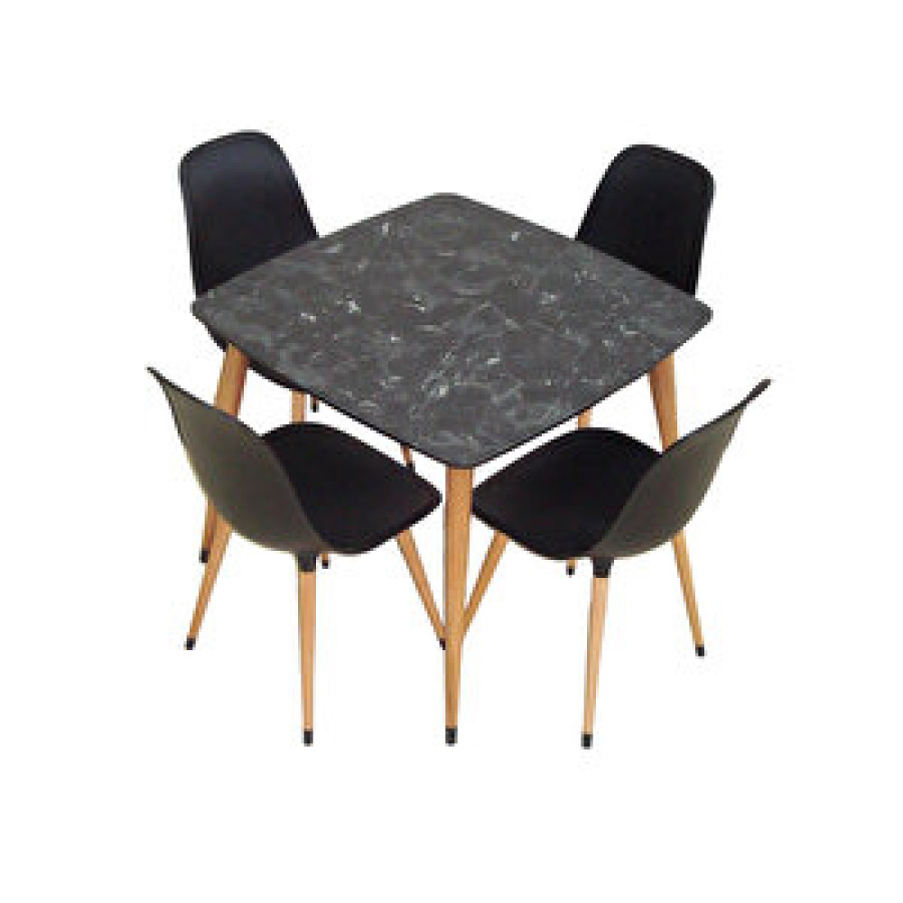Netaks Yemek Masası Mutfak Masası 90x90 Kare Ahşap Ayaklı Siyah Masa, 4 Adet Abant Ahşap Ayaklı Sandalye Yemek & Mutfak Masası Fiyatı