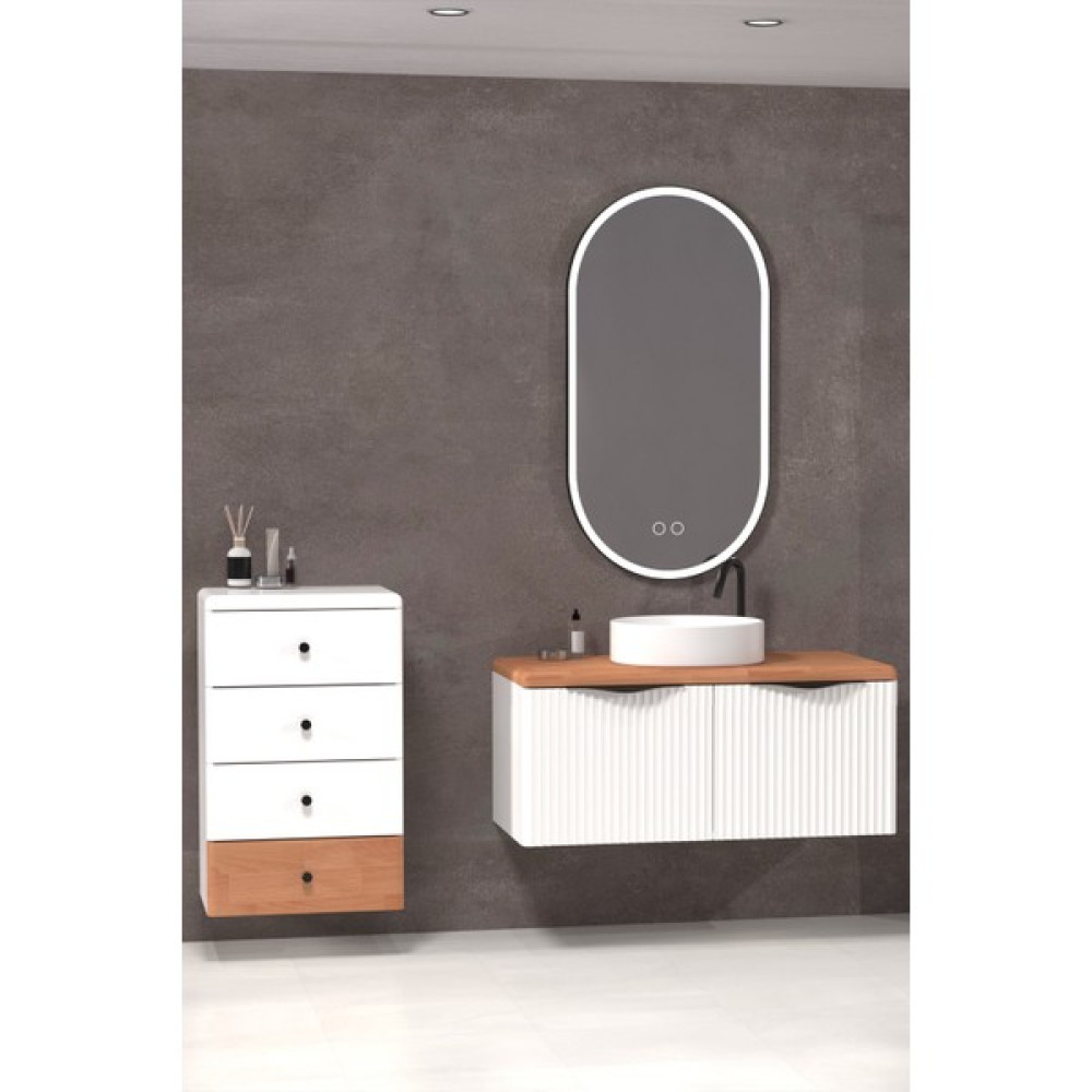 Netdeko Belıssımo 100 cm Beyaz Lavabolu Banyo Dolabı - Beyaz /  Kayın (Yan Ünite Dahil) Banyo Dolabı / Mobilyası Fiyatı