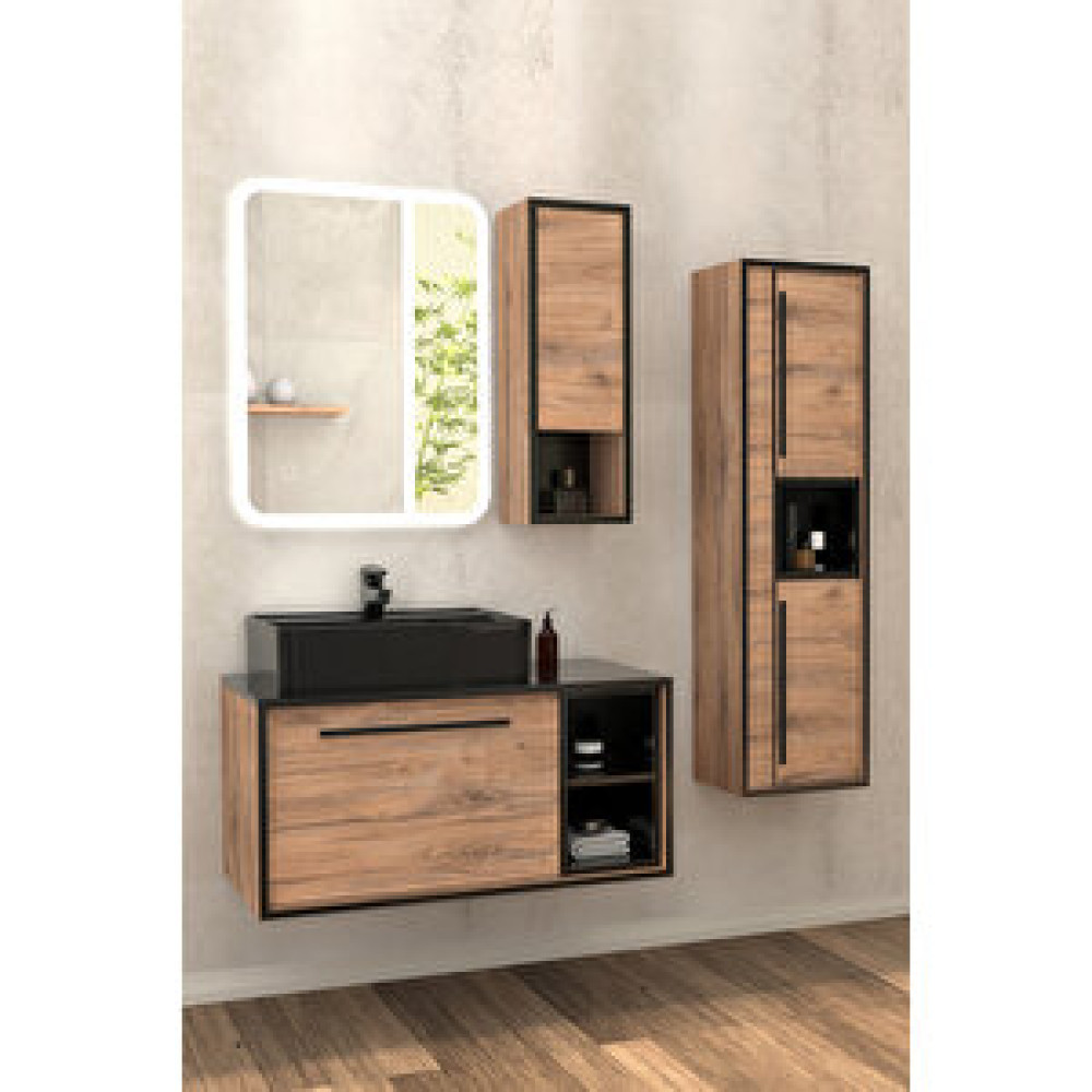 Netdeko Energy 90 Cm Siyah Lavabolu Banyo Dolabı - Boy Dolabı Dahil Banyo Dolabı / Mobilyası Fiyatı