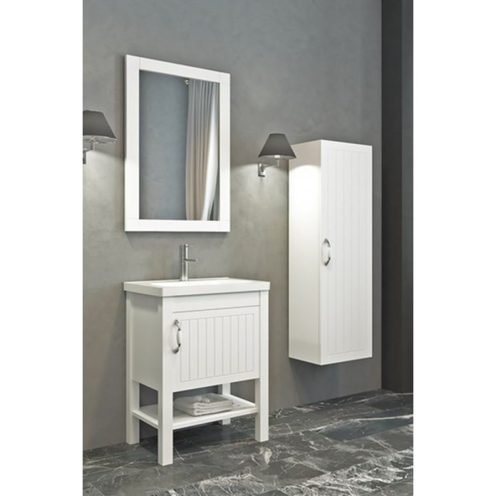 Netdeko Helen 65 cm Banyo Dolabı-Beyaz (Boy Dolap Dahil ) - Beyaz Banyo Dolabı / Mobilyası Fiyatı