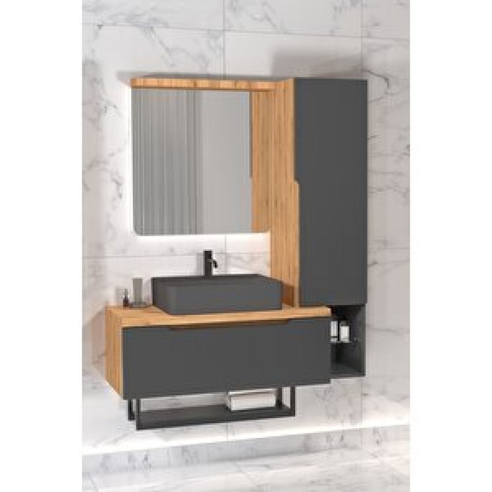Netdeko Melody 90 Cm Antrasi̇t Lavabolu Banyo Dolabi Beyzade / Antrasi̇t - Sağ Ve Sol Boy Dolap Hari̇ç Banyo Dolabı / Mobilyası Fiyatı