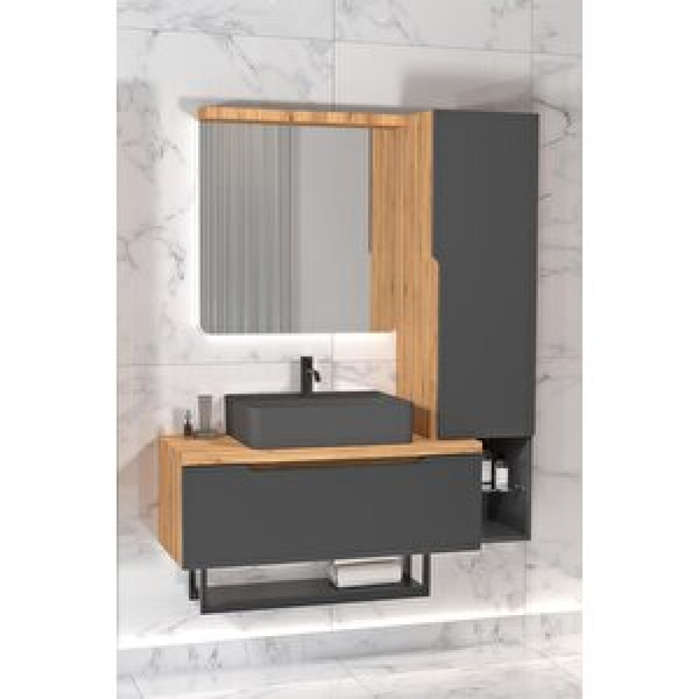 Netdeko Melody 90 Cm Antrasi̇t Lavabolu Banyo Dolabi Beyzade / Antrasi̇t - Sol Boy Dolap Dahi̇l Banyo Dolabı / Mobilyası Fiyatı