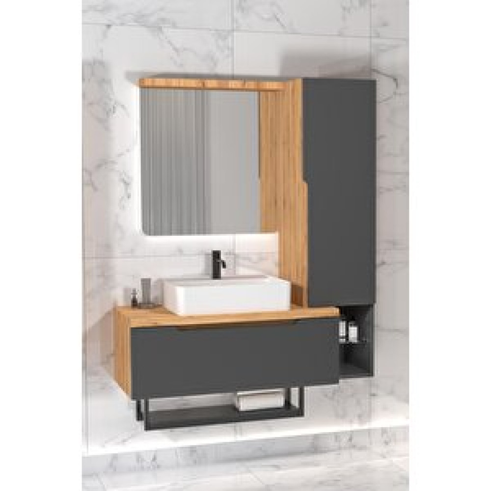 Netdeko Melody 90 Cm Beyaz Lavabolu Banyo Dolabı (Sağ Ve Sol Boy Dolap Dahil) Banyo Dolabı / Mobilyası Fiyatı