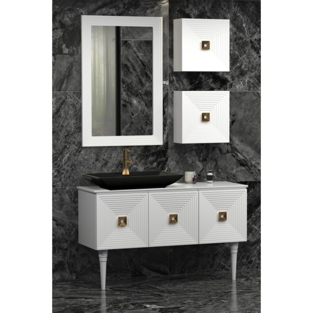 Netdeko Mostar 120 cm Antrasit Lavabolu Banyo Dolabı - Beyaz (Üst Yan Dolap Modüller Hariç) Banyo Dolabı / Mobilyası Fiyatı