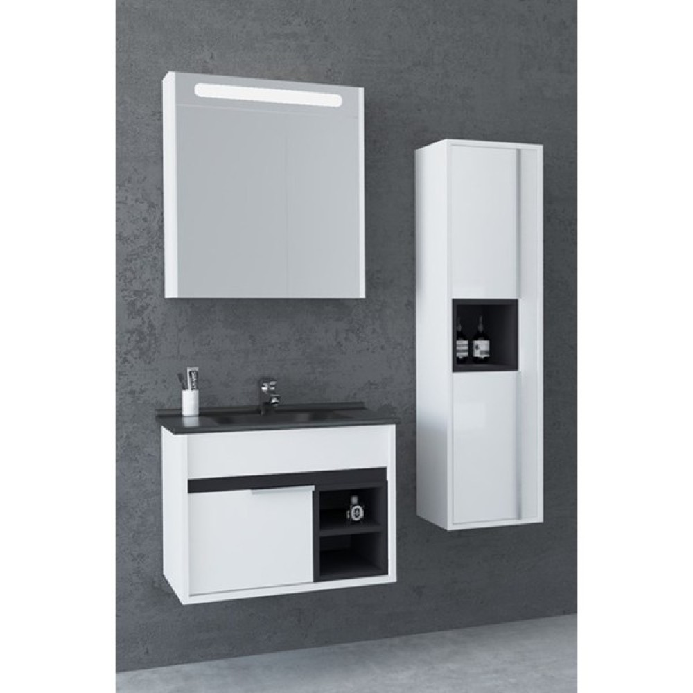 Netdeko Napoli 65 cm Siyah Lavabolu Banyo Dolabı- Beyaz/antrasit (Boy Dolap Dahil ) Banyo Dolabı / Mobilyası Fiyatı