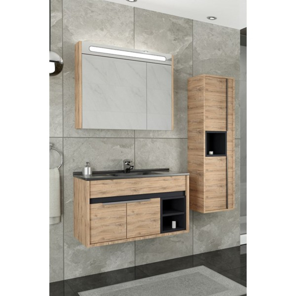 Netdeko Napoli 85 cm Siyah Lavabolu Banyo Dolabı - Dorado/antrasit(Boy Dolap Dahil ) Banyo Dolabı / Mobilyası Fiyatı
