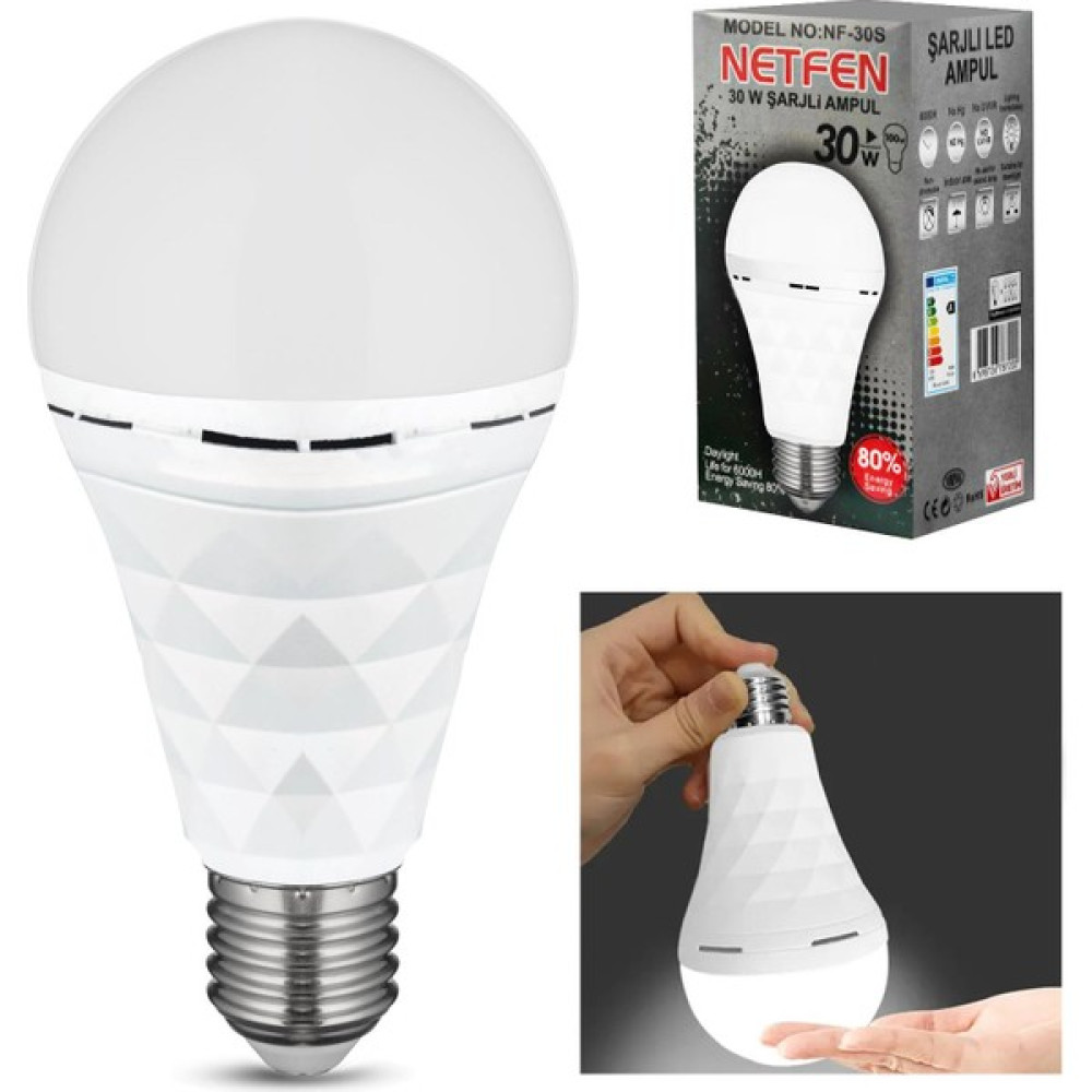 Netfen Şarjlı LED Ampül 220V 30W Beyaz E27 Netfen NF-30S Led Aydınlatmalar Fiyatı