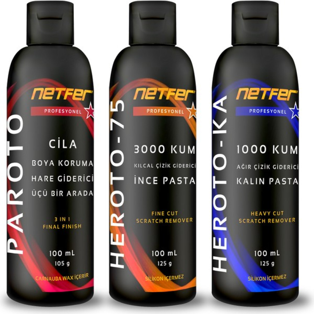 Netfer 3'lü İnce Kalın Pasta Cila Set - 3x100 mL Oto Çizik Giderici Fiyatı