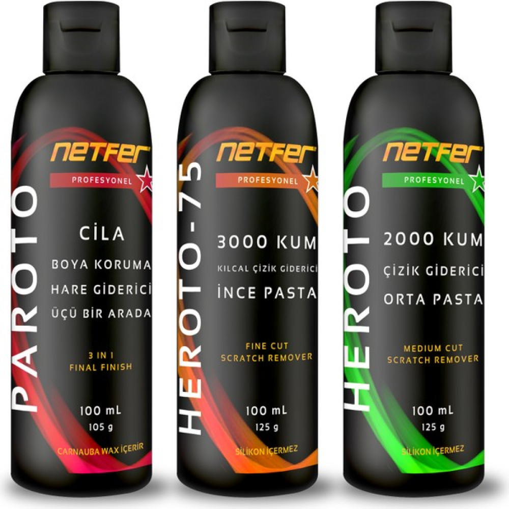Netfer 3'lü İnce Orta Pasta Cila Set - 3x100 mL Oto Çizik Giderici Fiyatı
