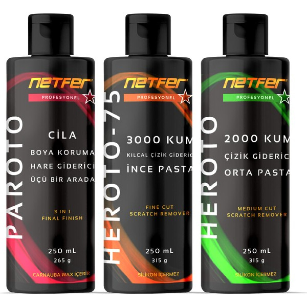Netfer 3'lü Ince Orta Pasta Cila Set - 3x250 mL Oto Çizik Giderici Fiyatı