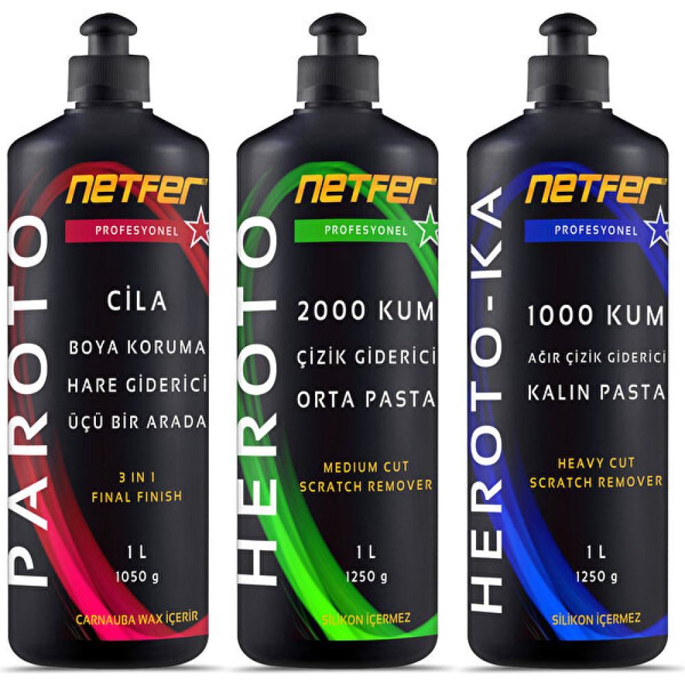 Netfer 3'lü Orta Kalın Pasta Cila Set - 3x1 L Oto Çizik Giderici Fiyatı