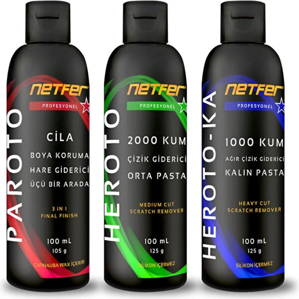 Netfer 3'lü Orta Kalın Pasta Cila Set - 3x100 mL Oto Çizik Giderici Fiyatı