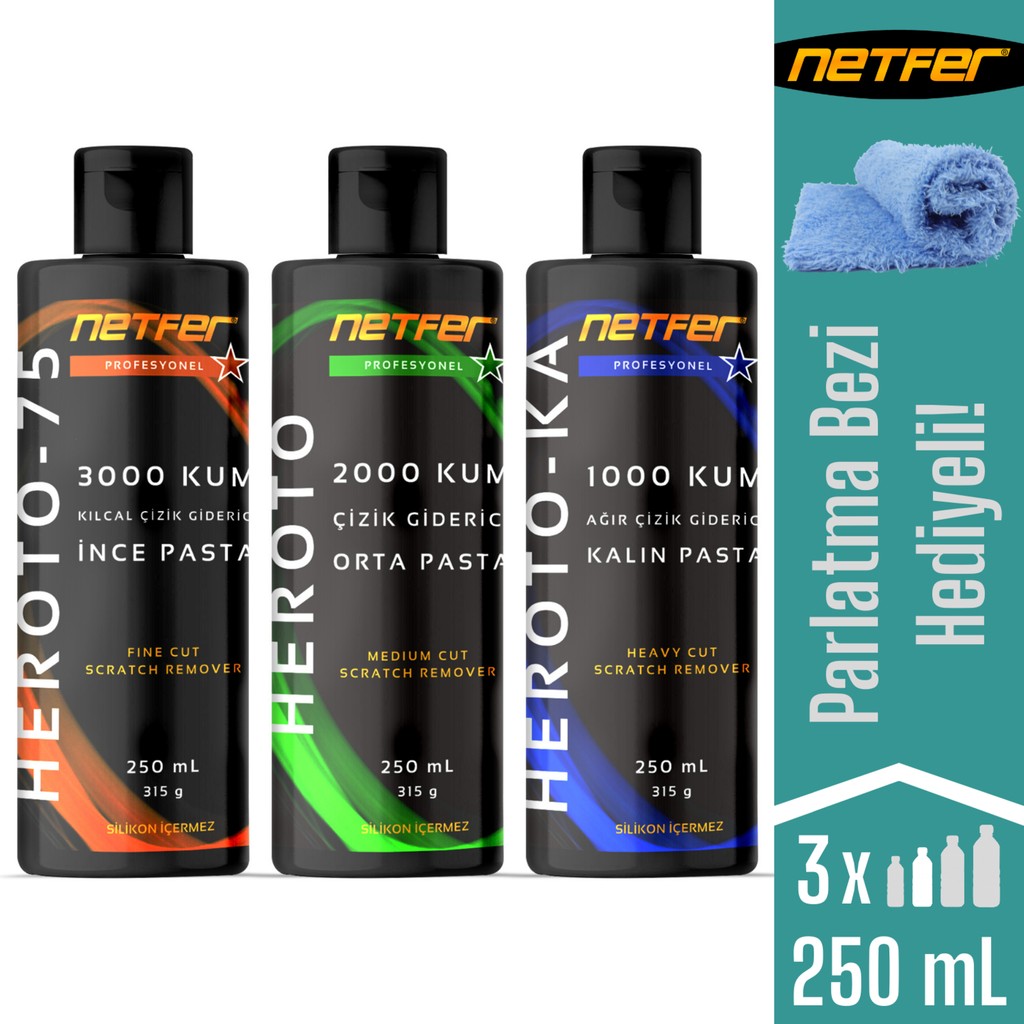 Netfer 3'lü Pasta Set - 3x250 mL Oto Çizik Giderici Fiyatı