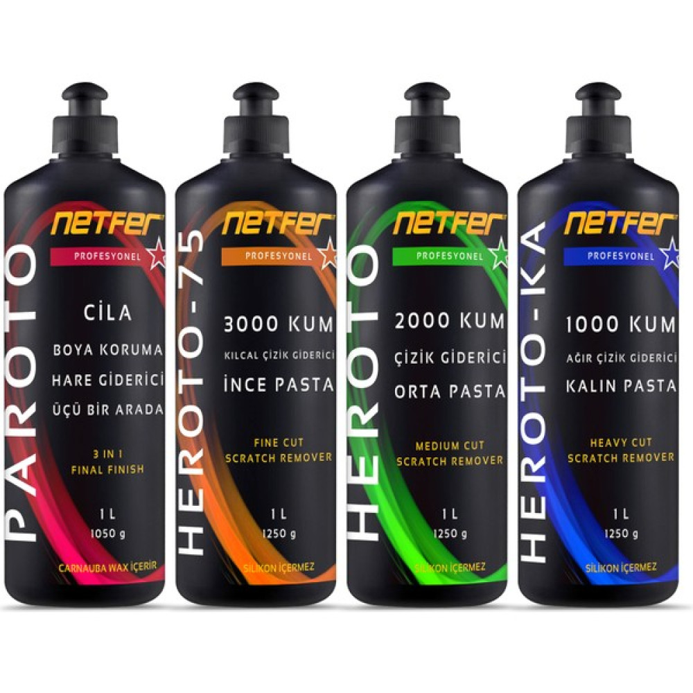 Netfer 4'lü Çizik Giderici Pasta Cila Set - 4x1 L Oto Çizik Giderici Fiyatı