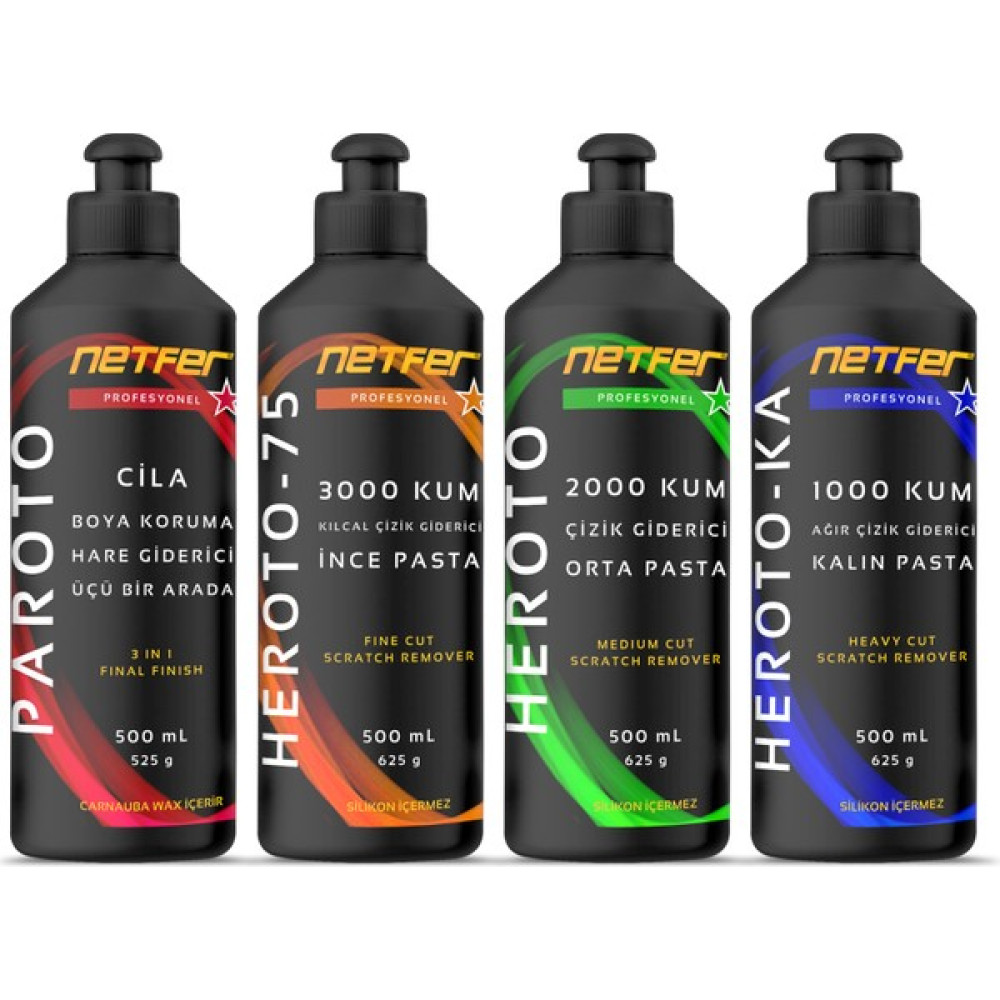 Netfer 4'lü Çizik Giderici Pasta Cila Set - 4x500 mL Oto Çizik Giderici Fiyatı