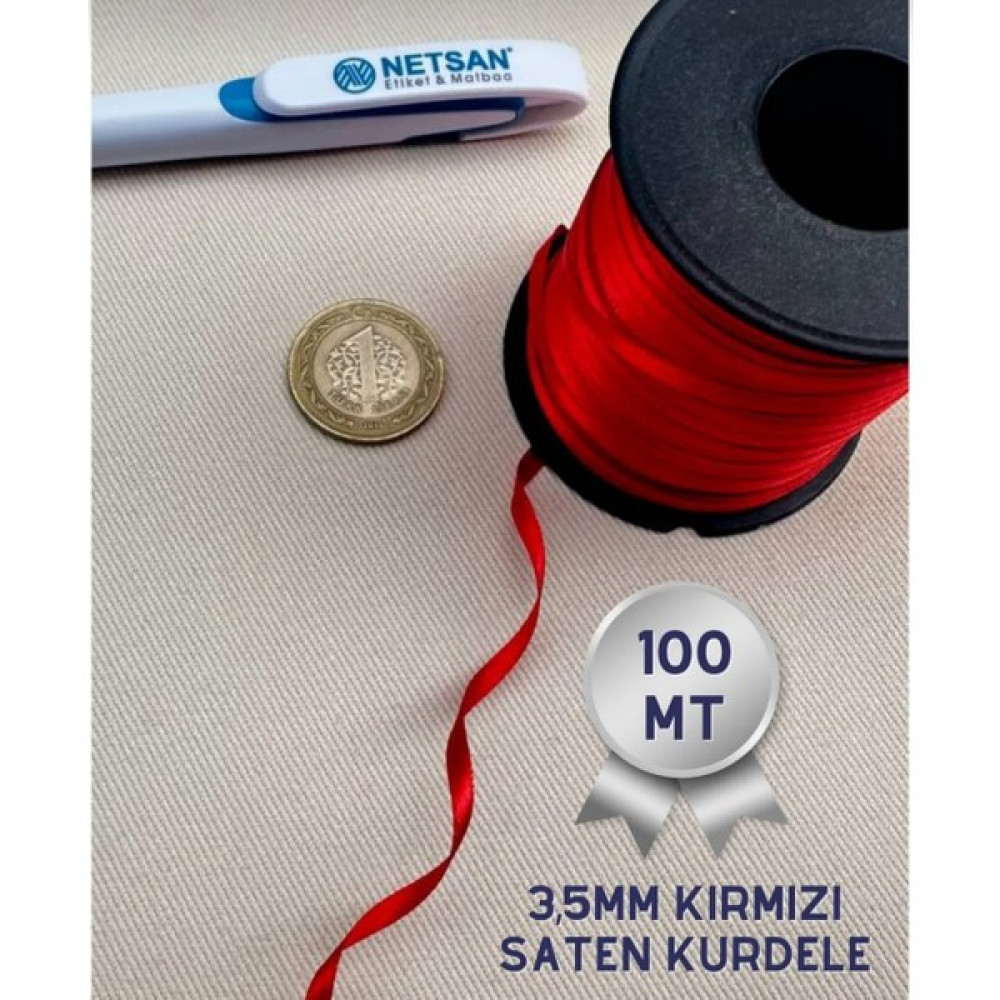 Netsan Etiket 3,5mm Kırmızı Saten Kurdele 100 m Sanatsal Malzemeler Fiyatı