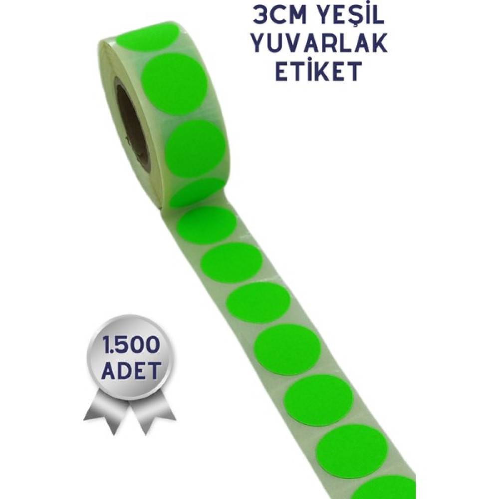 Netsan Etiket 3cm Yuvarlak Etiket 1.500 Adet | Neon Yeşil Renkli Yapışkanlı Yuvarlak Etiket Barkod Okuyucular Fiyatı