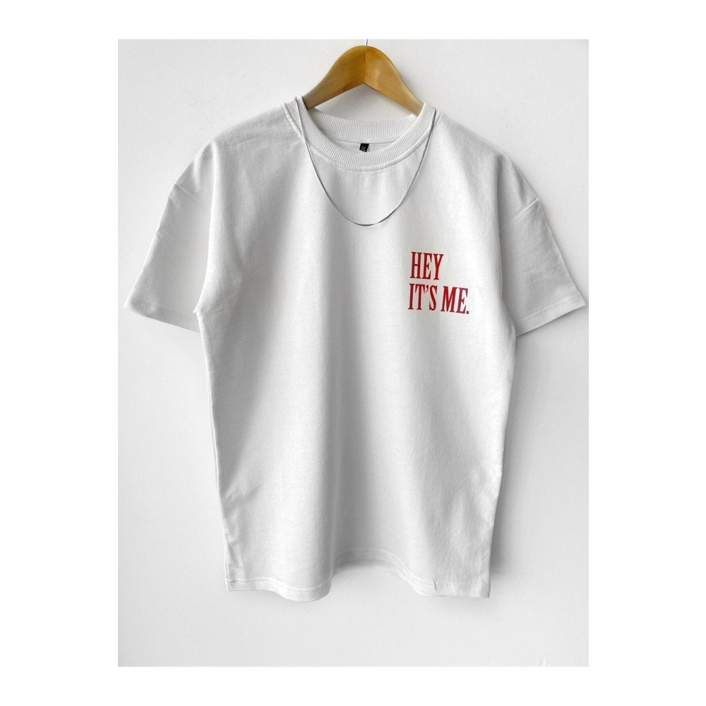 NETTENSTORE Erkek Hey Its Me Baskılı Bisiklet Yaka Oversize T-shirt M Beden Bayan T-shirt Fiyatı