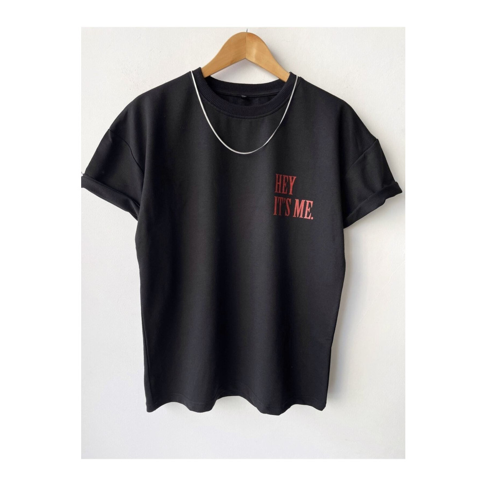 NETTENSTORE Erkek Hey Its Me Baskılı Bisiklet Yaka Oversize T-shirt S Beden Bayan T-shirt Fiyatı