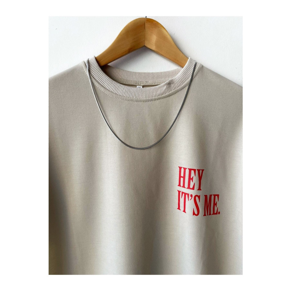 NETTENSTORE Erkek Hey Its Me Baskılı Bisiklet Yaka Oversize T-shirt XS Beden Bayan T-shirt Fiyatı