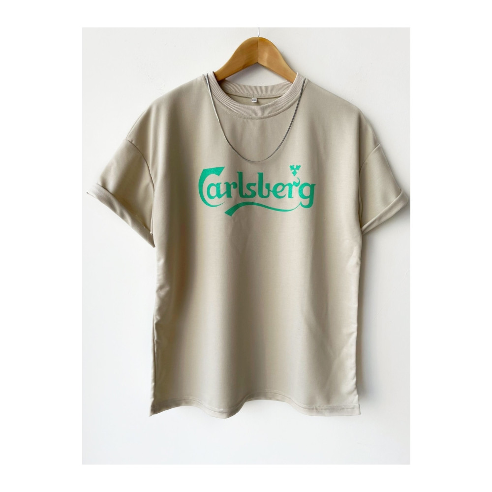 NETTENSTORE Erkek Oversize Calsberg Baskılı Bisiklet Yaka T-shirt M Beden Bayan T-shirt Fiyatı