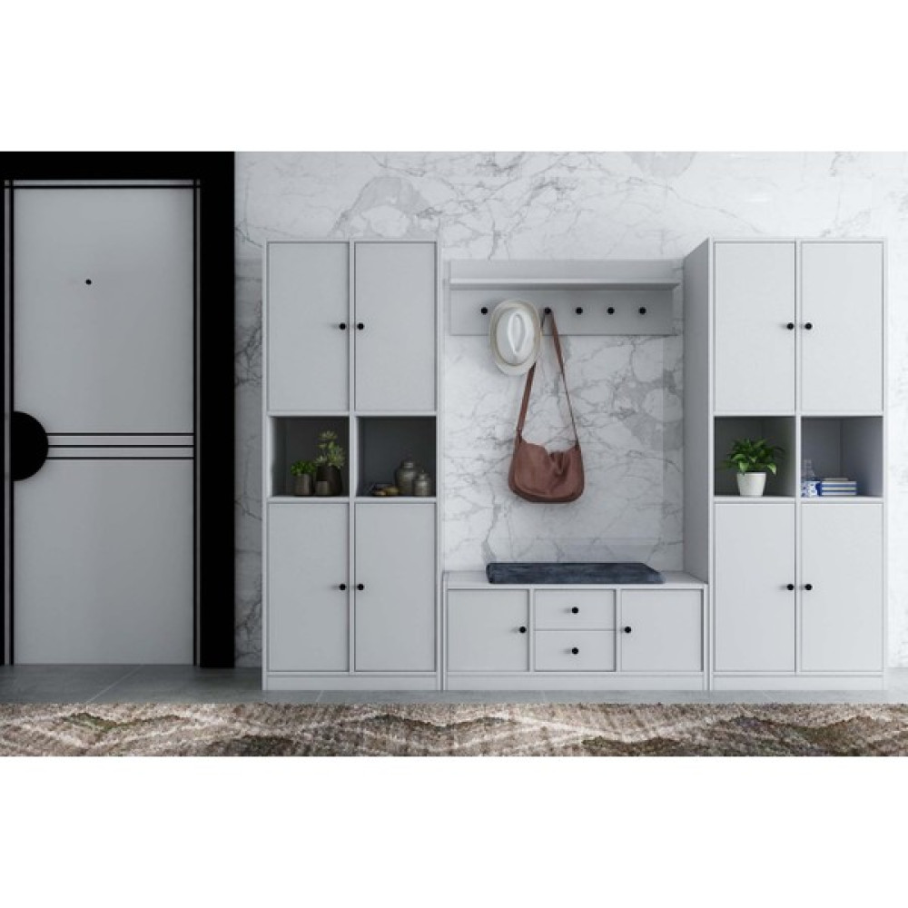 Nettrends Dolaplı Askılıklı Çekmeceli Beyaz Vestiyer Çıtasızı 228 cm VST-1053-Ç Portmanto Fiyatı