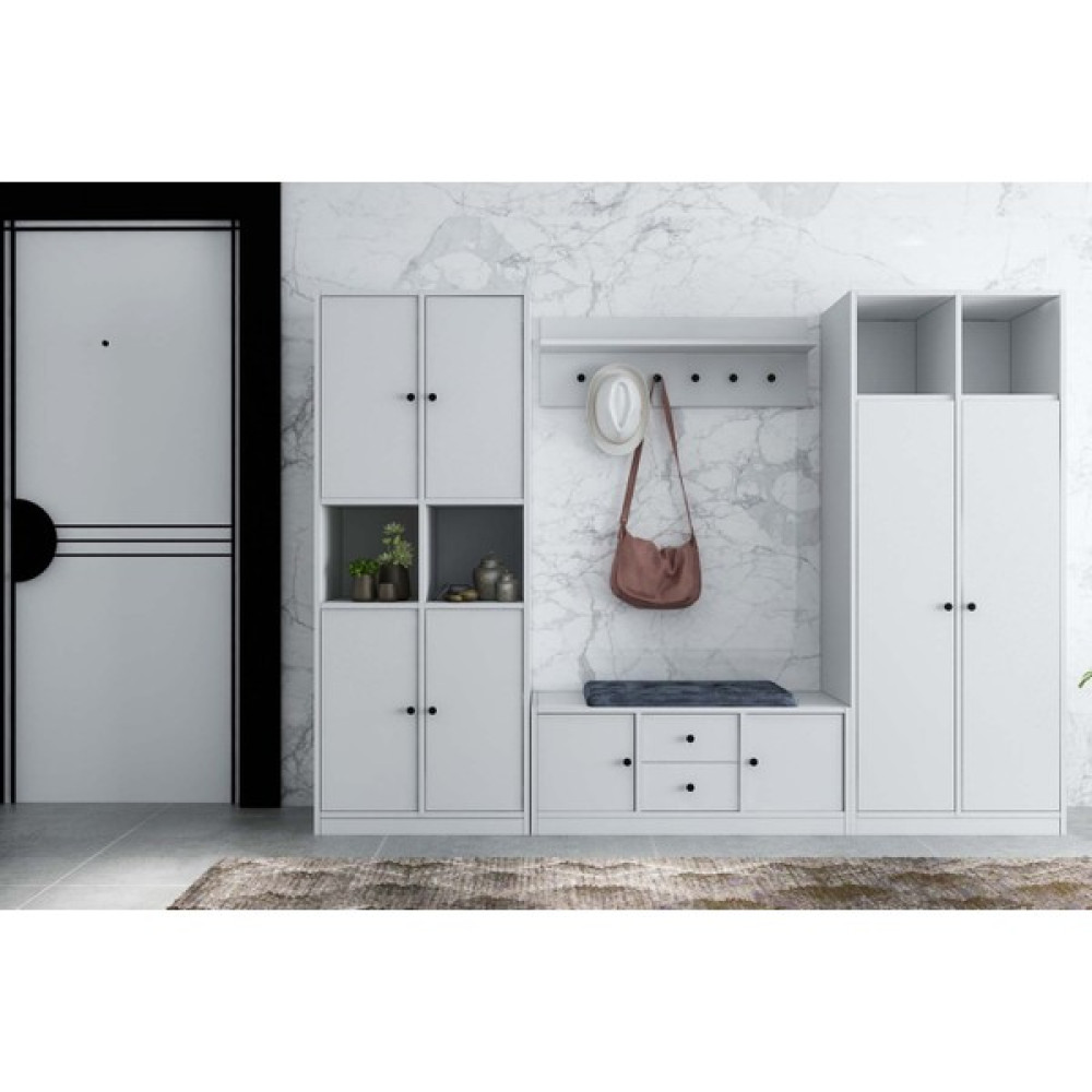 Nettrends Dolaplı Askılıklı Çekmeceli Beyaz Vestiyer Çıtasızı 228 cm VST-1056-Ç Portmanto Fiyatı
