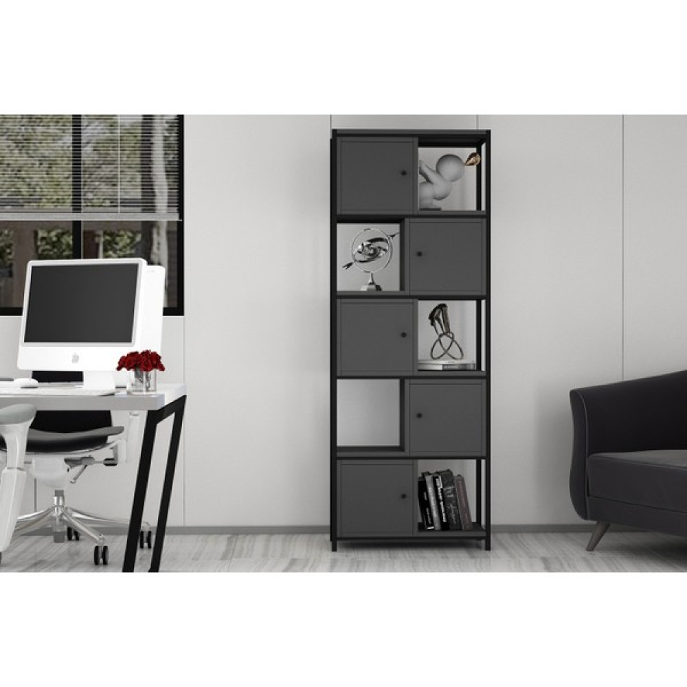 Nettrends Raflı Beş Katlı Dolaplı Metal Kitaplık Antrasit 69 cm MTL-KTP-1004-A Kitaplık Fiyatı
